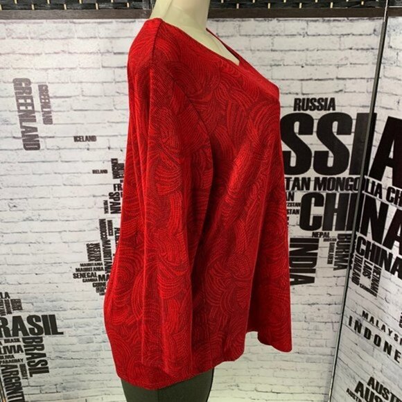 Citiknits XL Red Abstract  Print Crew Neck Diagonal Hem 3/4 Sleeve Top - Picture 3 of 6